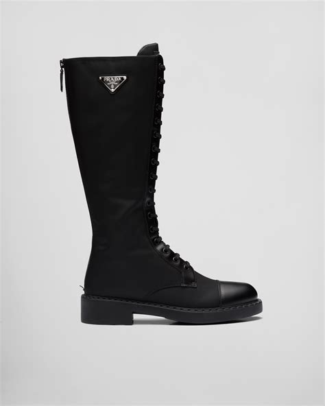 prada brushed leather and re-nylon boots|prada snakeskin boots.